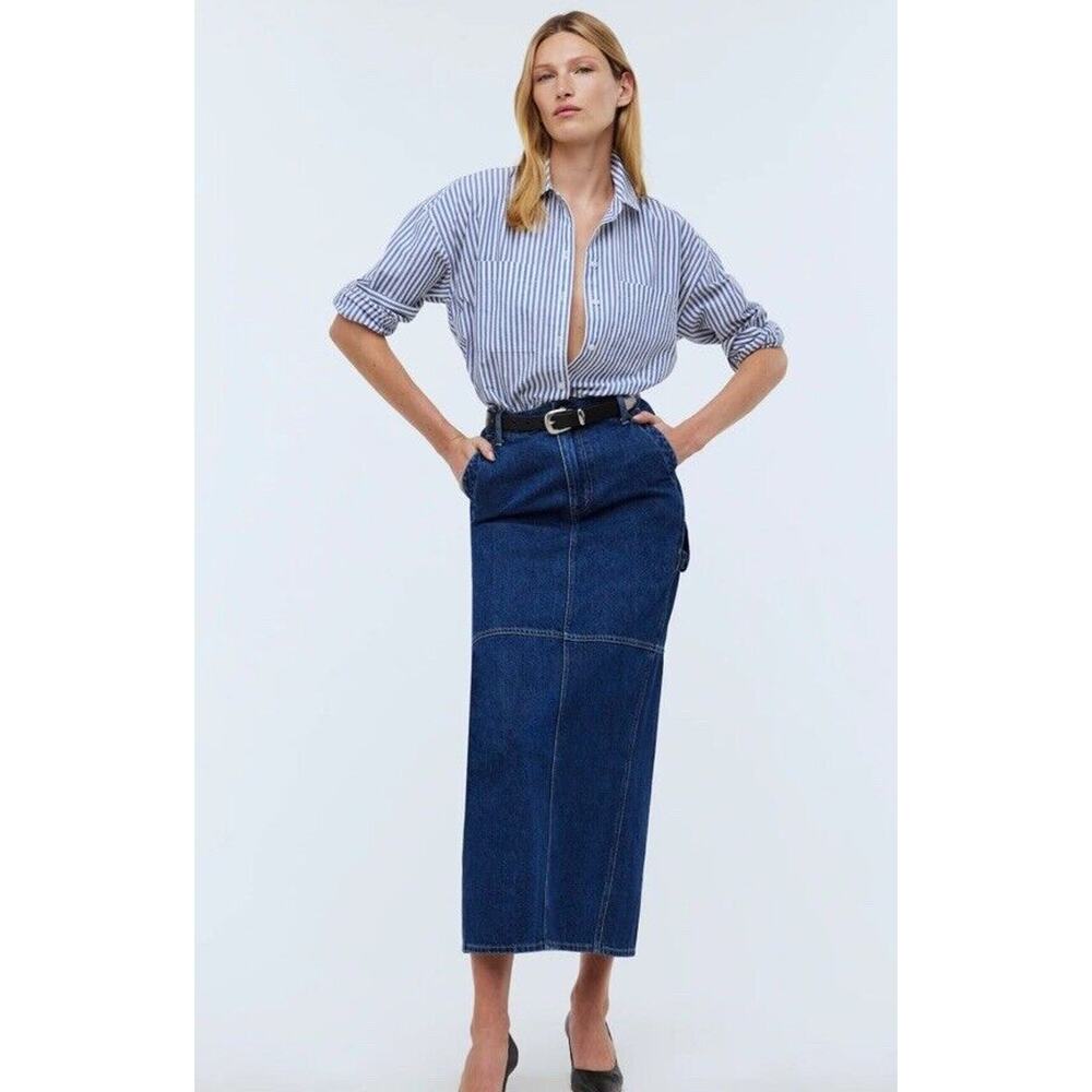 Madewell Plus Size Denim Carpenter Maxi Skirt in Handlon Wash New Size 33